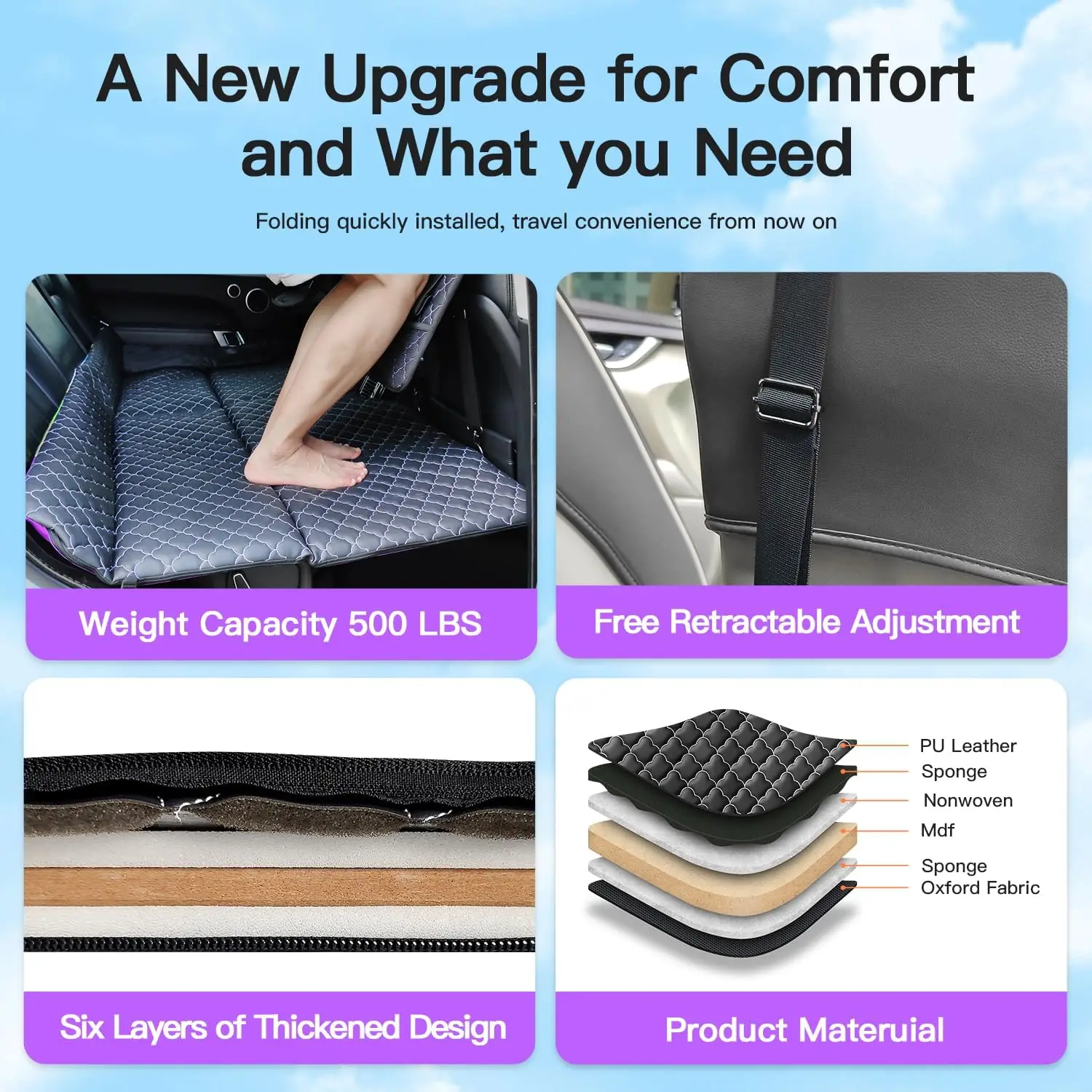 Car Travel Bed Double Folding Camping Bed For Car Back Seat Suv Mattress Saloon Mpv Rear Seat For Car Bed Traveling