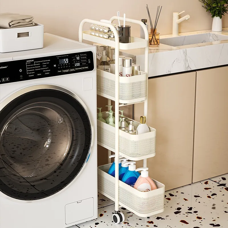 OWNSWING 4/5 Tier Trolley Storage Rack Multi-Purpose Utility Cart Narrow Seam Storage with Wheels Bathroom Bedroom Storage Shelf