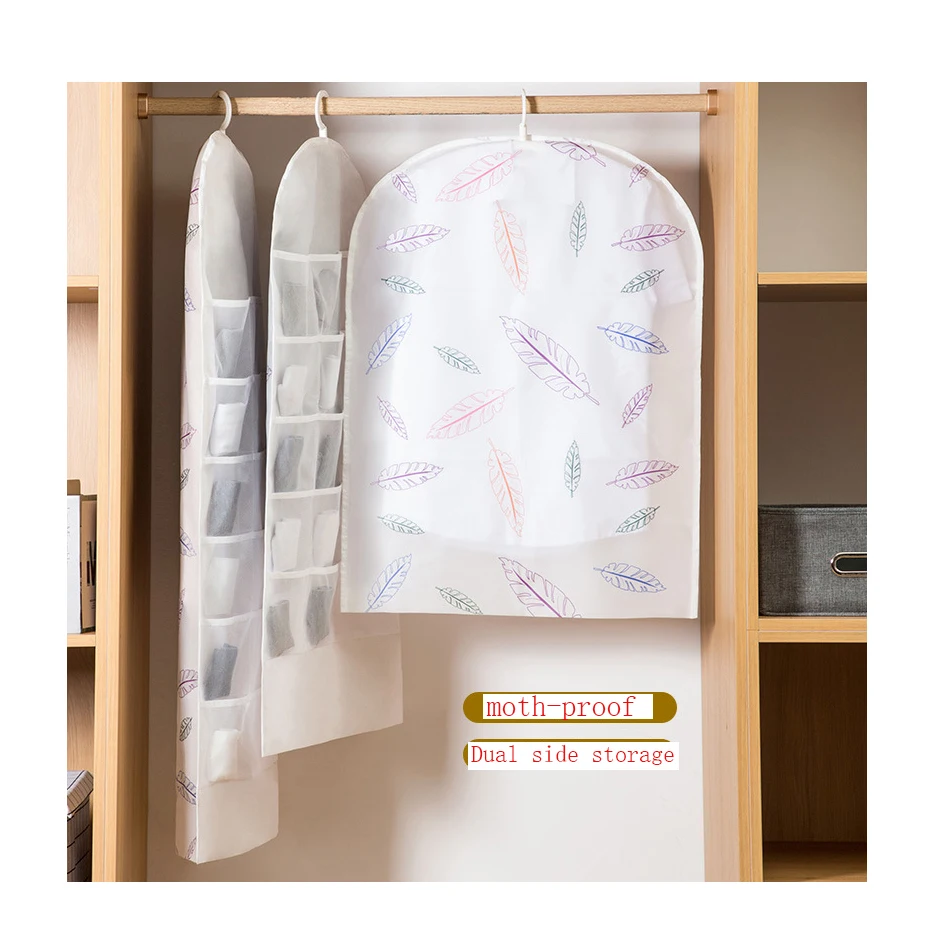 PEVA Hanging Clothing Dust Cover Moisture-proof Garment Bag with Pockets Suit Dress Jacket Dust Bag for Closet Clothes Storage