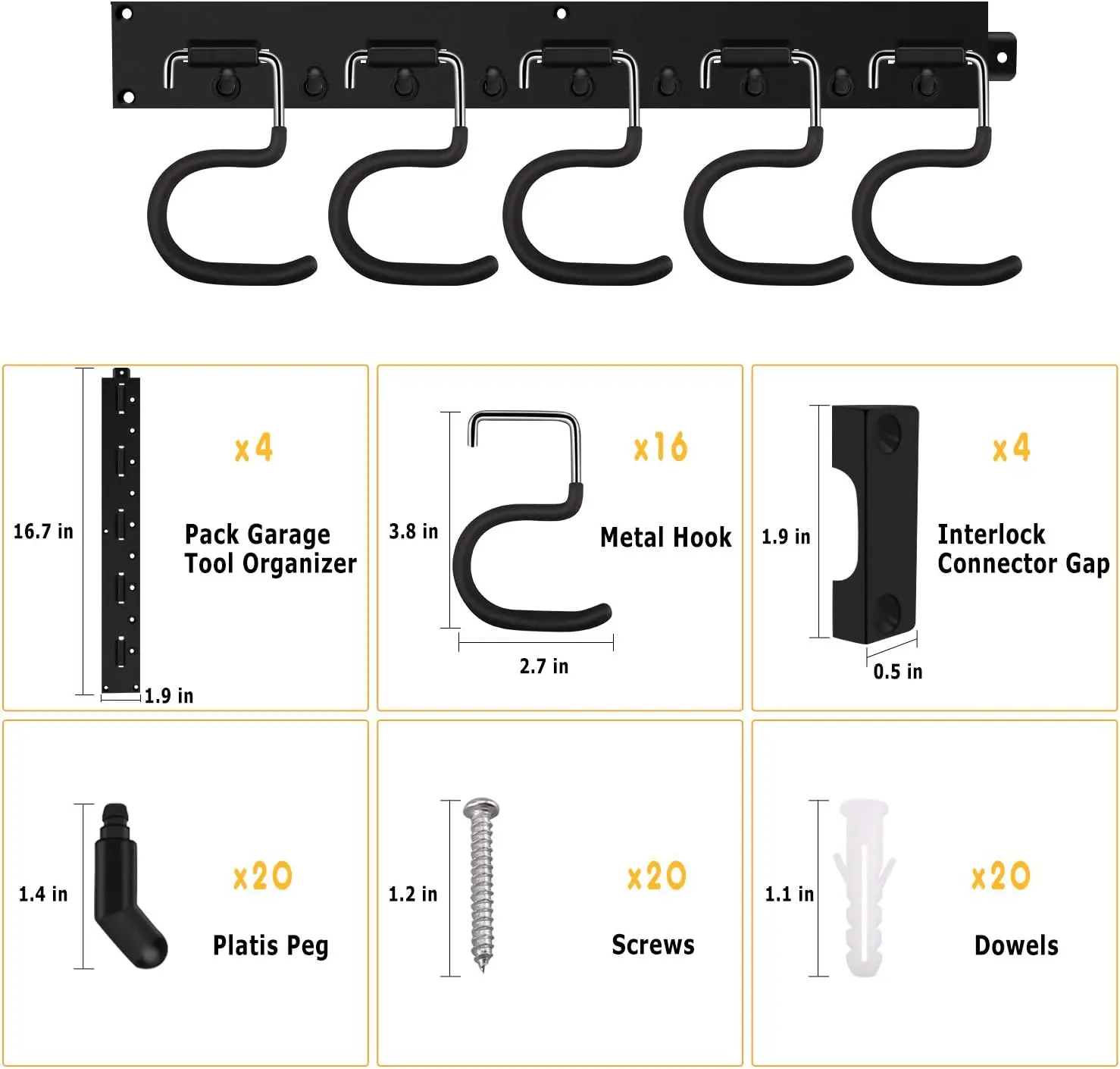 Hot sale New Style Garage Storage Hooks Utility Double Heavy Duty for Organizing Power Tools Wall Mount Hooks Wall Organizer