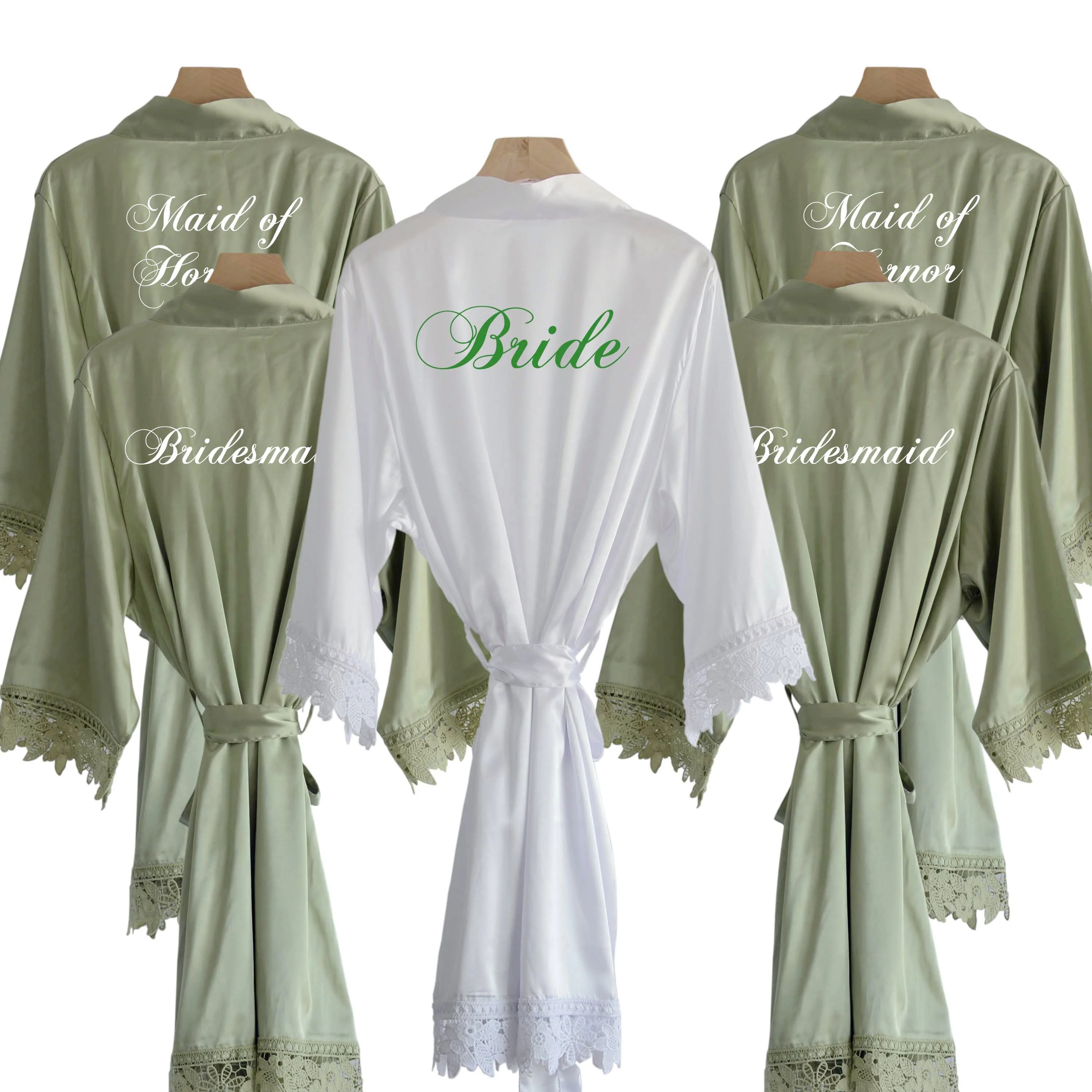 Plus Size Wedding for Bride Bridesmaids Women High Quality with Lace Trim Luxury Bridal Silk Satin Kimono Robes Morning Gowns
