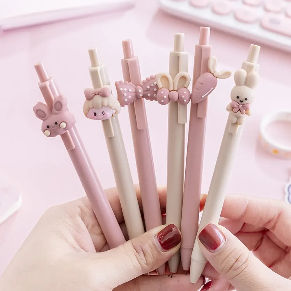 Cute Cartoon Rabbit Press Gel Pen for Girls Top Bow Pen with for Student Stationery Pink Ball Pens for Kids with Custom Logo
