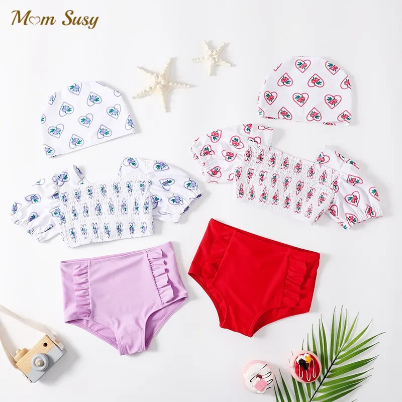 Платье принцессы для маленьких девочек с рукавами-фонариками, костюм для плавания для детей ясельного возраста детский купальный костюм бикини с крышкой купальный костюм Одежда для купания, одежда От 1 до 10 лет