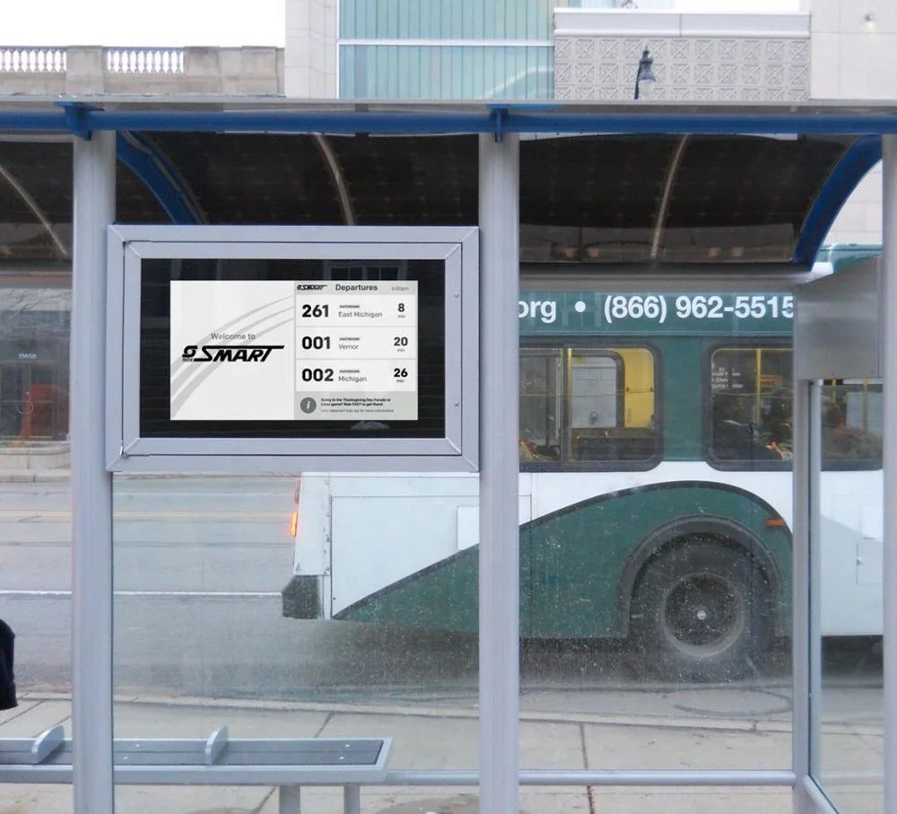 Smart paper book e-reader e-ink color display, outdoor bus stop station electronic book readers