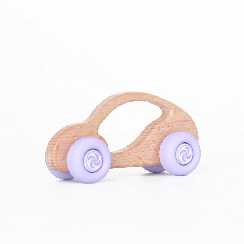 Custom Wholesale Silicone Teether Wood Car Shape Bpa Free Luxury Wood Baby Teether With Silicone Wheels For Infants