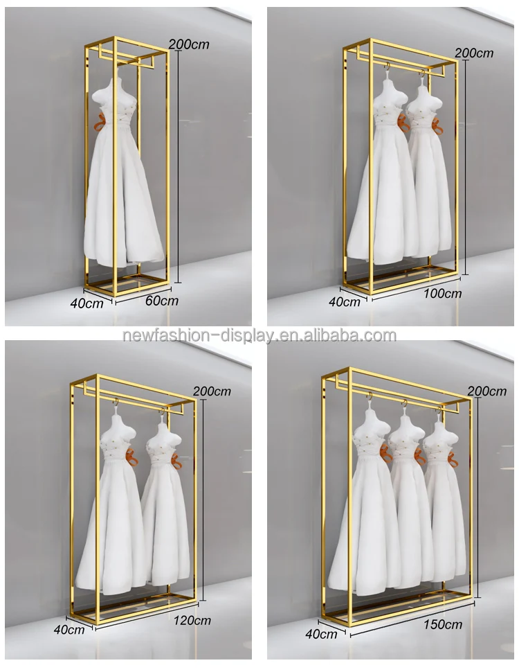 Shiny Gold Clothes Stand Wedding Dress Display Rack Gold Clothing Rack Bridal Shop Decorations For Boutique