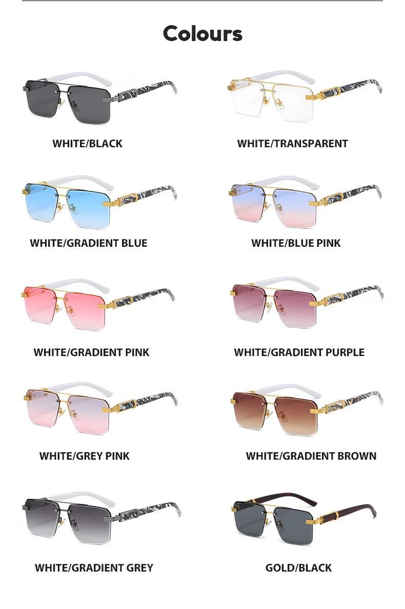 unisex rimless square metal frame uv400 glasses custom ocean lens big frame fashion buffalo horn sunglasses 2022