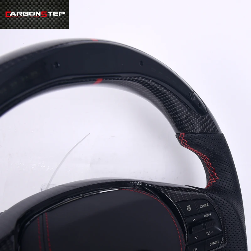 Carbon Fiber Steering Wheel With LED Screen Black Perforated Leather For Hyundai Sonata