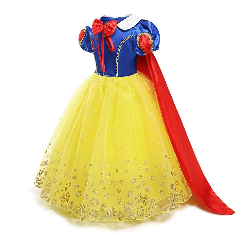 Girls Snow White Dress Kids Birthday Evening Party Cosplay Fancy Princess Costume Children Short Puff Sleeve Mesh Tulle Dresses