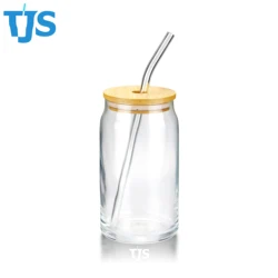 TJS 12oz 16oz Sublimation Glass Beer Mug Clear Glass Frosted Glass Can Coffee Mug With Bamboo Lid and Straw