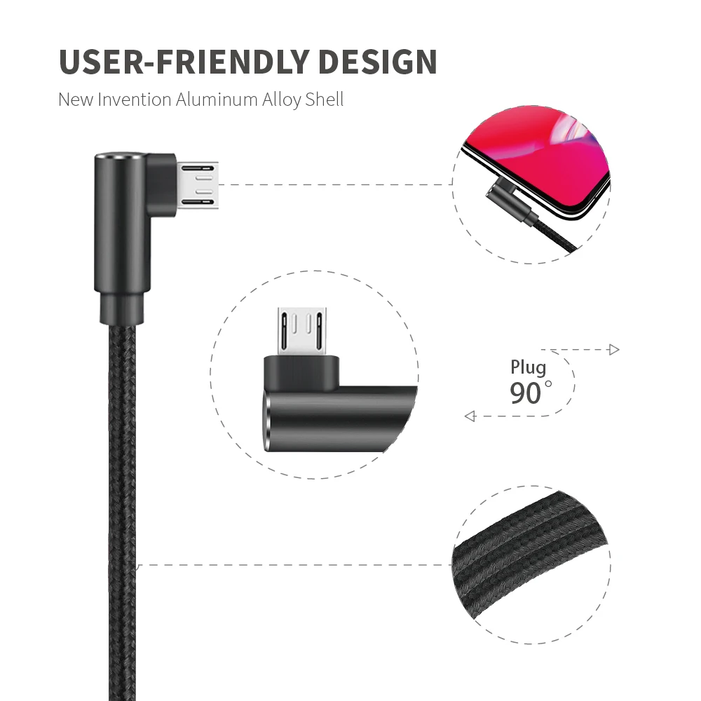 New Trending 90 Degree Mirco Usb Cable Fast charging For Mobile Phones