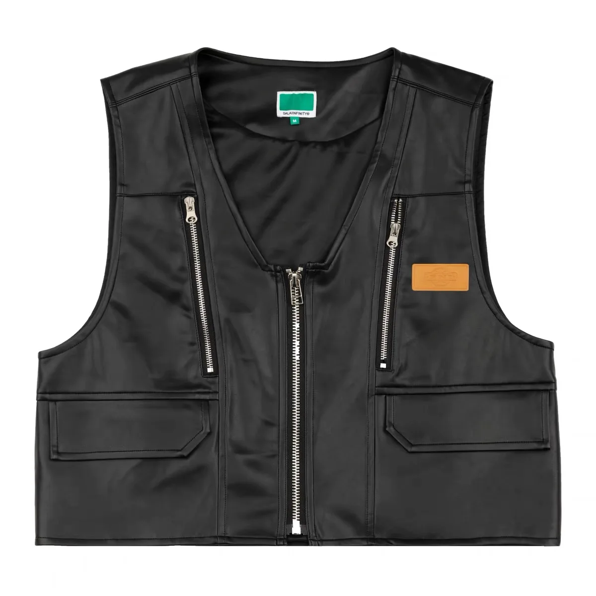 Wholesale custom design high quality cropped custom 3d embroidered logo motorcycle men leather cargo vest