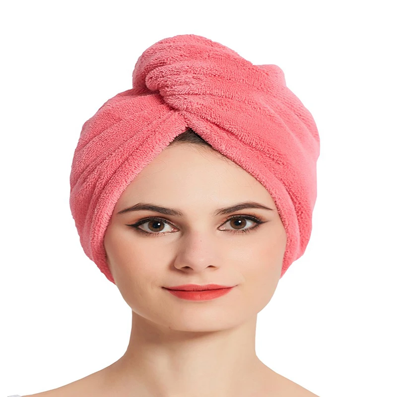 
Factory Wholesale Hair Towel Wrap Turban Microfiber Drying Head Towel with Buttons 