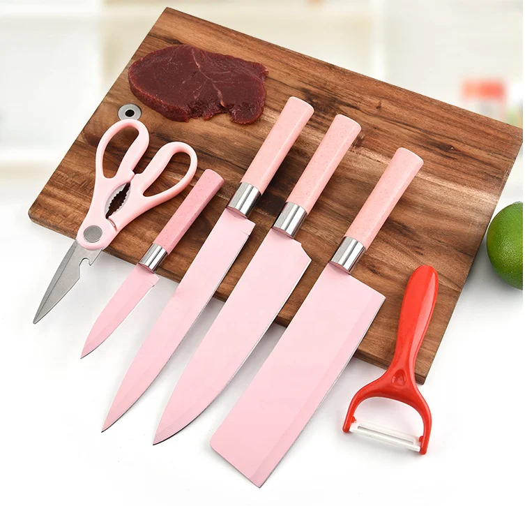 
6 шт набор кухонных ножей шеф-повара нож ножницы для очистки фруктов и овощей с надписью «розовый» с кухонные принадлежности 