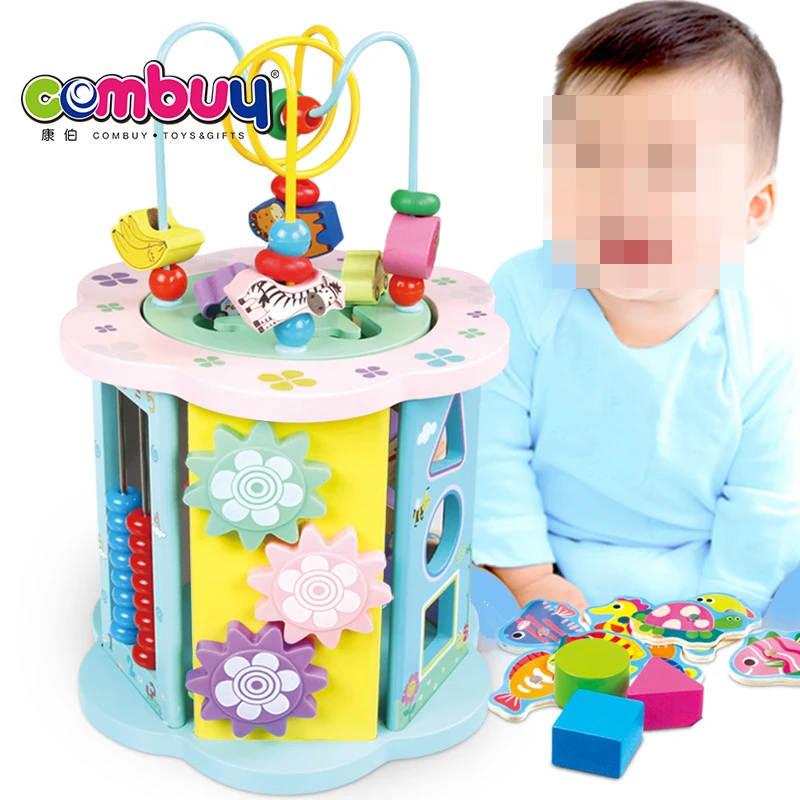 Multifunctional blocks education wooden bead maze cube baby
