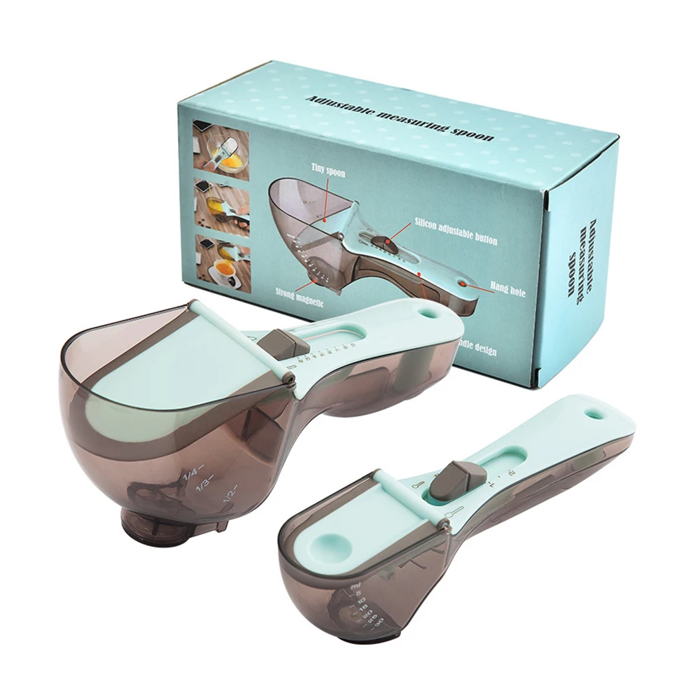 Adjustable Measuring Cups Multi-functional Spoons with Scale Measuring Kitchen Cooking Precise Scoop Set of 2 Kitchen Tool