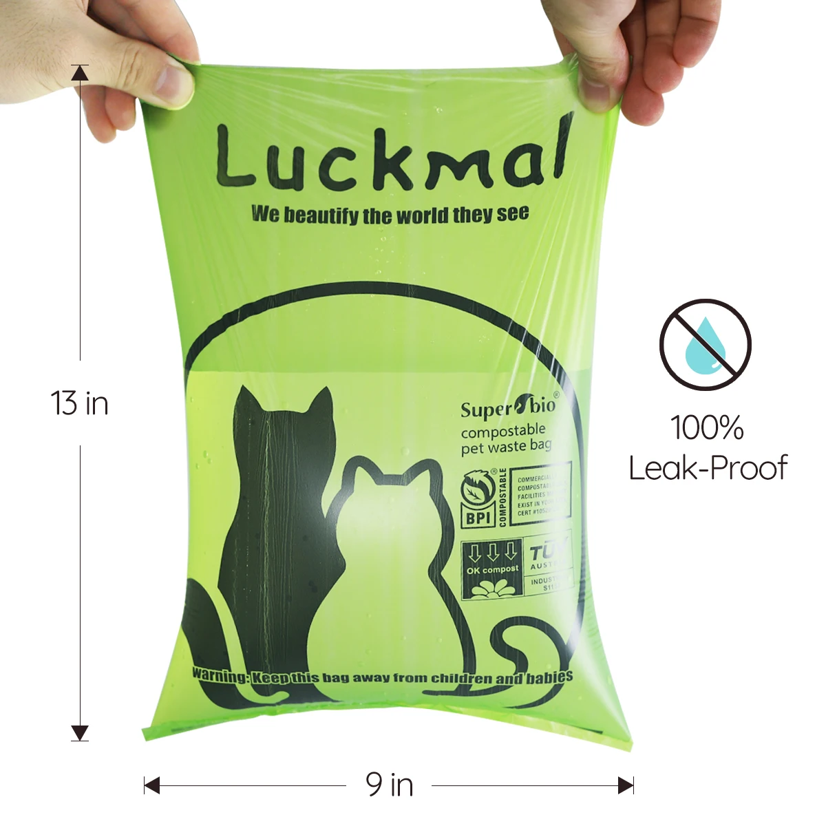 
Customized 100% Biodegradable Compostable Pets Poop Bag Dog Waste Bags BPI Ok Compost Certificate 