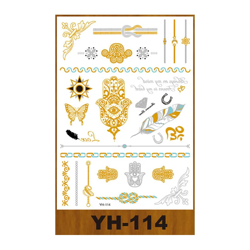 Waterproof Flash Metallic Tattoo Sticker Gold and Silver Fashion Design for Women Temporary Henna Printed on Paper Material