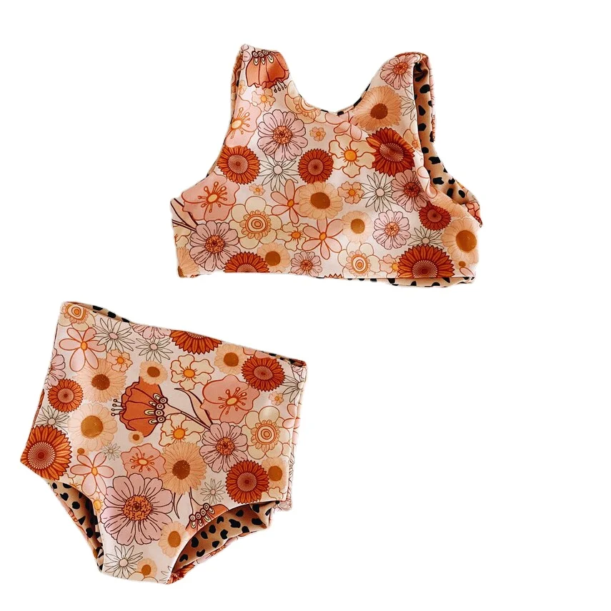 Toddler Girls Swimming Suits New Summer Custom Branded Baby Hawaii Clothes Kids Flower Swimwear Children Swimsuits Cute Bikini