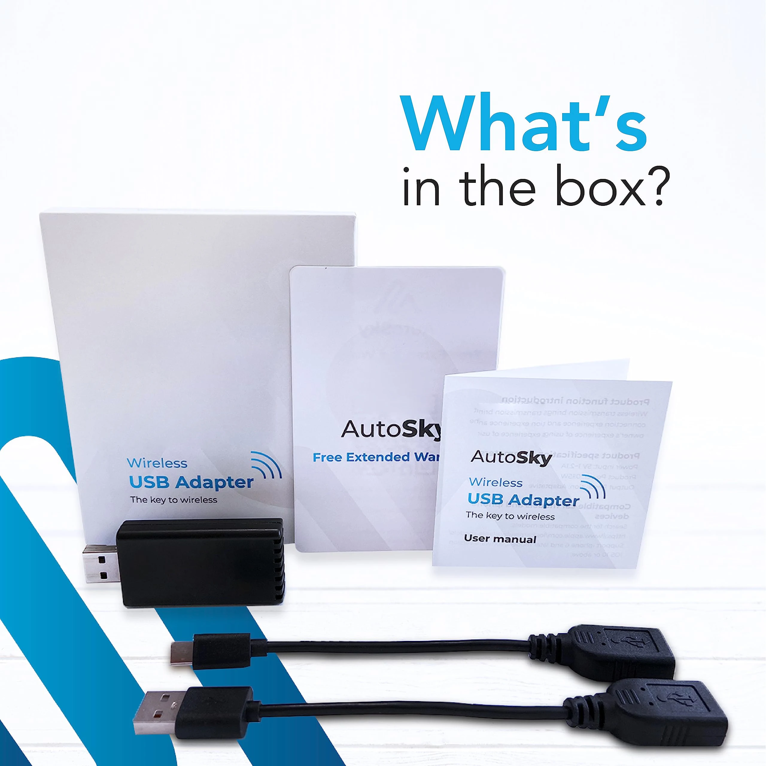 Wireless CarPlay Adapter - Newest and Fastest 5Ghz - AutoSky - Plug and Play - USB-C and USB-A Cables - Wired CarPlay Required