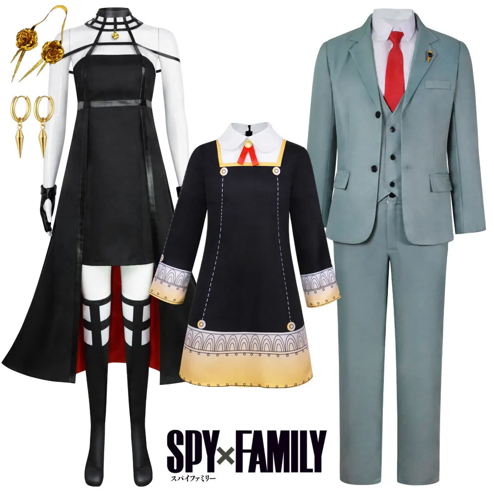 Anime Spy x Family Yor Forger Cosplay Killer Assassin Halter Black Dress Cosplay Costume Wig Hair Earrings kids women girls