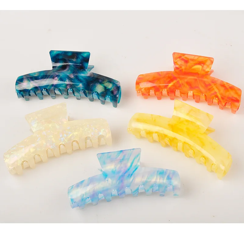 Light rainbow color acetate elegant Girls Acrylic hair claw leopard fresh hair head grasping clip fabric headdress