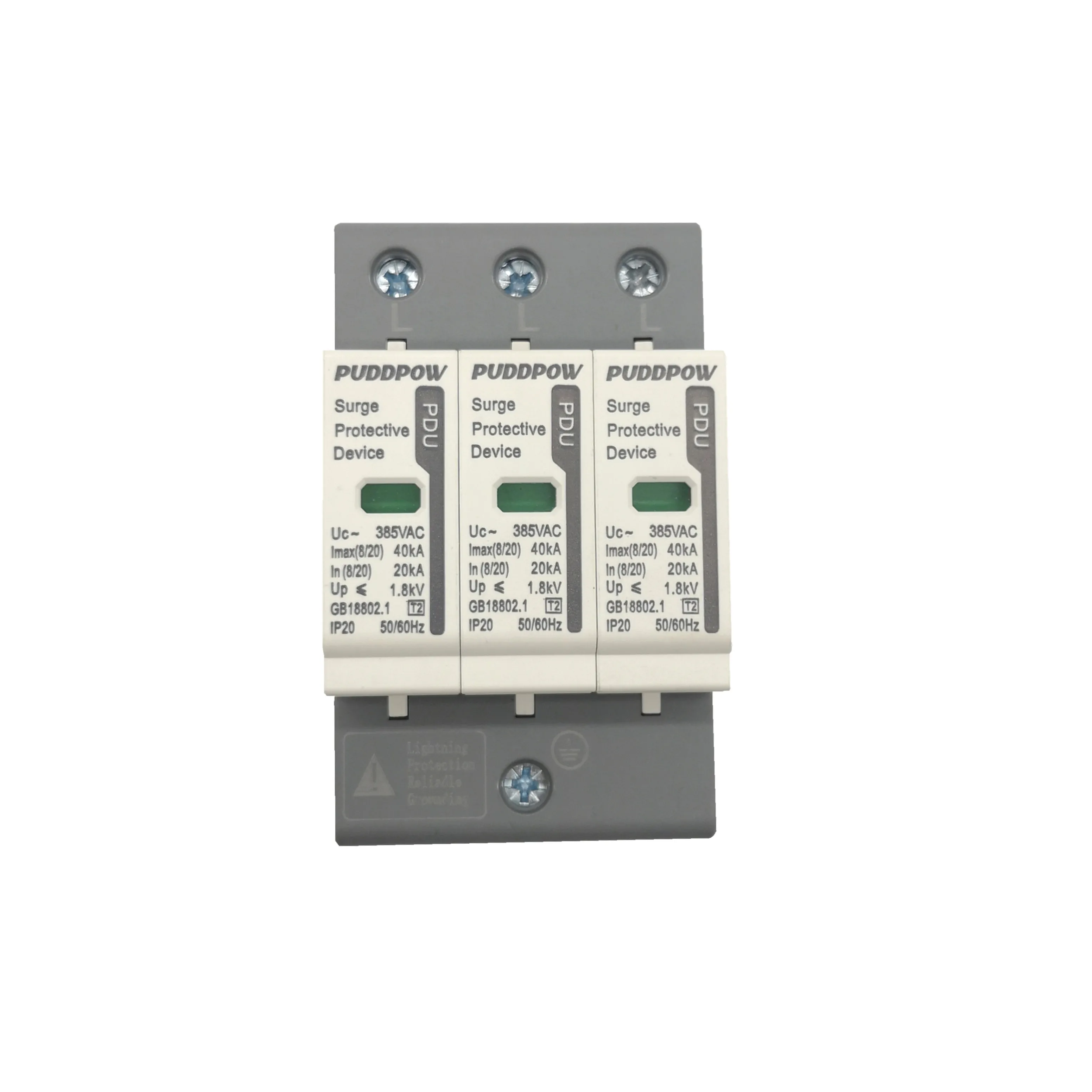 PUDDPOW  SPD type AC Voltage Power Surge Protector PDU-40 40KA 3 pole 385V/275V/220V