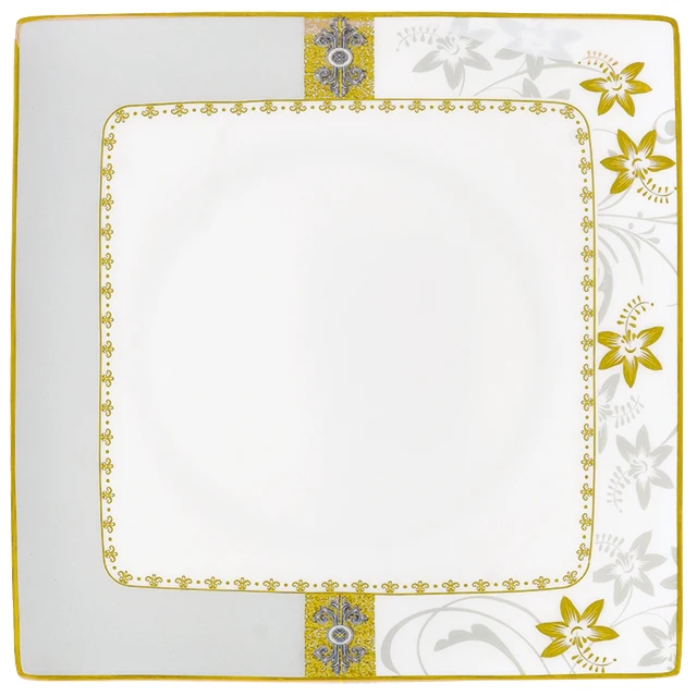 Hot Sale Arab Pakistan Household Gold Rim Bone China Square Luxury Tableware 68 Pcs Dinnerware Sets For Table