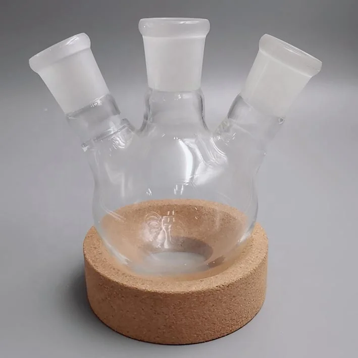 Laboratory GLassware oblique shape with three necks Round Bottom Flask For Boiling cordial