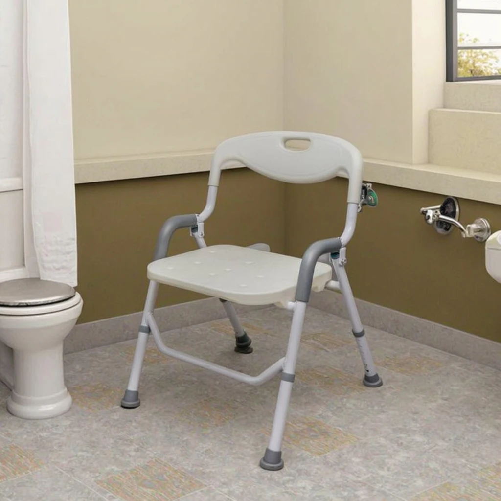 Adjustable Aluminum Alloy Bathroom Shower Chair with Armrests for Elderly Toilets Shower Seats Rehabilitation Therapy Supplies