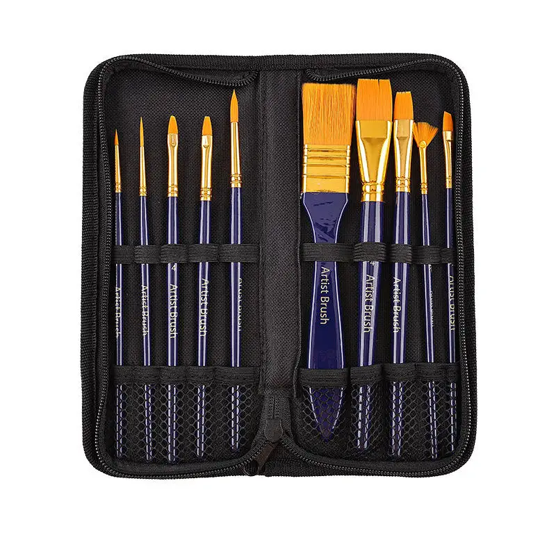 PAIPAI Custom 10 Pcs Multi-function Board Paint Brush Set Short Rod Flat Peak Bristles Nylon Acrylic Paint Brushes For Painting