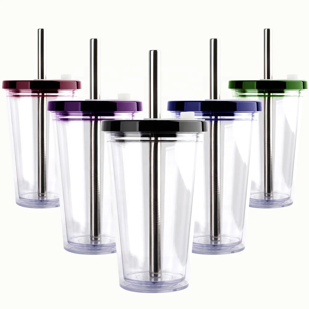 Экологичные многоразовые соломы Боба чашки 24 oz акриловый косметический дисплей, акриловый дисплей ювелирных изделий с двойными стенками из прозрачного пластика стакан