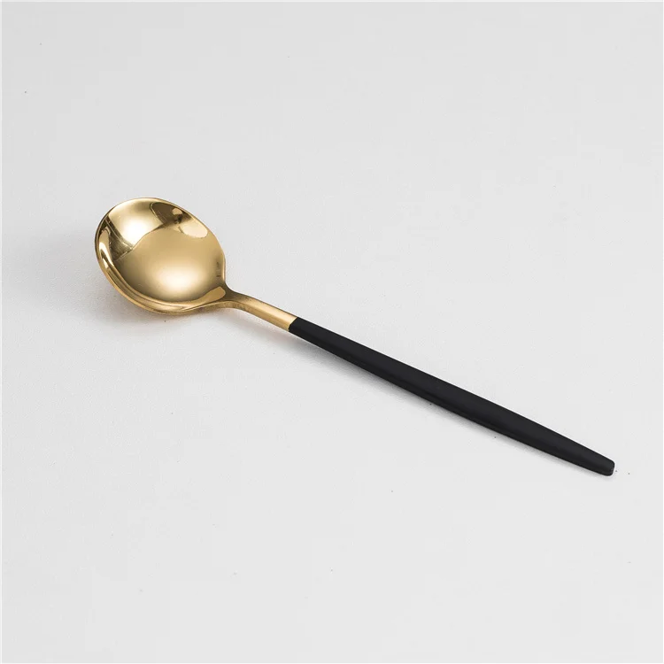 Portuguese Wedding Matt Black And Gold Luxury Flatware Stainless Spoon Stainless Steel Cutlery