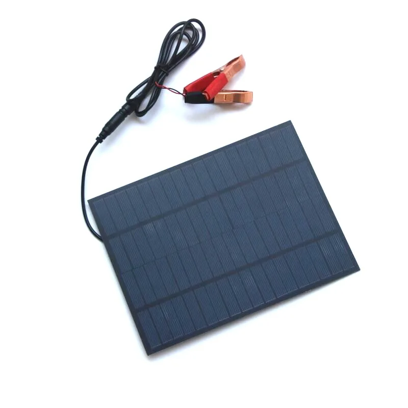 5W 18V Solar Car Charger Polycrystalline Solar Laminate Plate +DC5521 Battery Clamp
