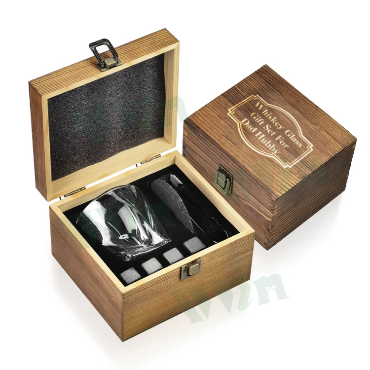 Iwin Natural Granite Whiskey Stone Slate Coaster Whiskey Glass Set Gift Box With Logo For Whiskey Lover