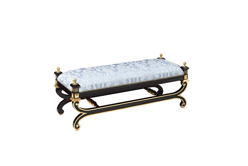 Baroque style silk Bed Side silk  Stools, antique Bed End Stool bottom cross bench