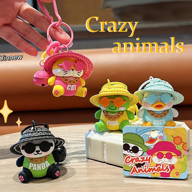 Cheap Promotional Gift Kawaii Cartoon Pendant Keychain Resin Straw Hat Animal Panda Cute 3D PVC Doll Figure Toy