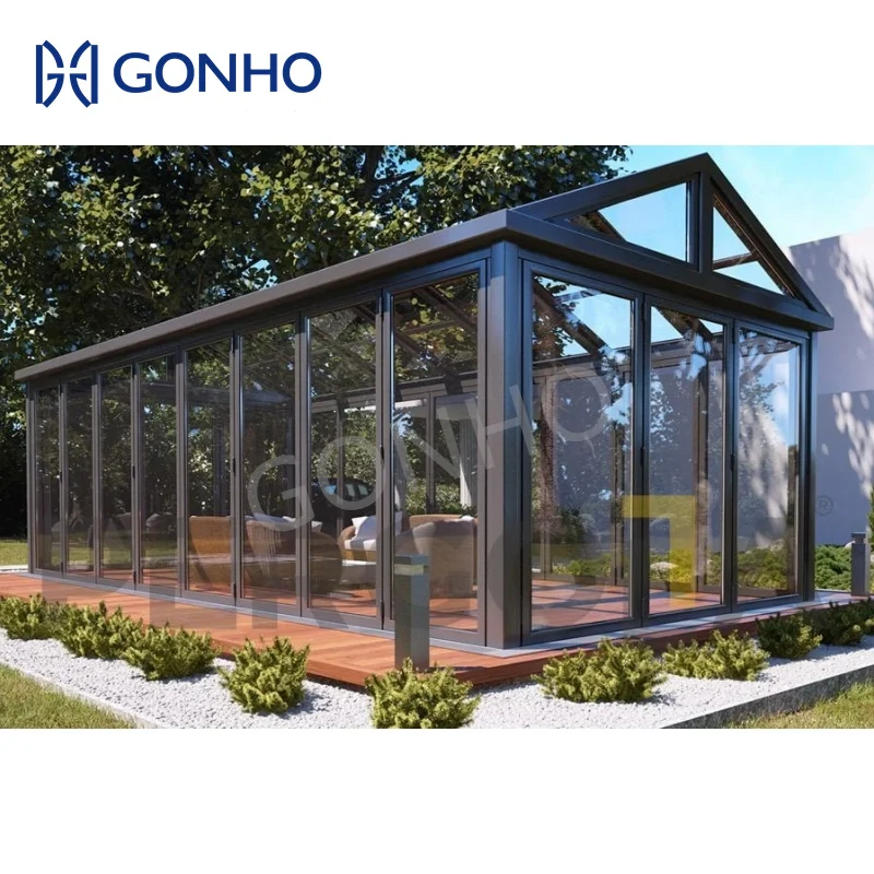 GONHO Portable Mini Greenhouse New Model Aluminum 4 Season Solarium Wedding House Sun Room Glass House Outdoor Sunrooms