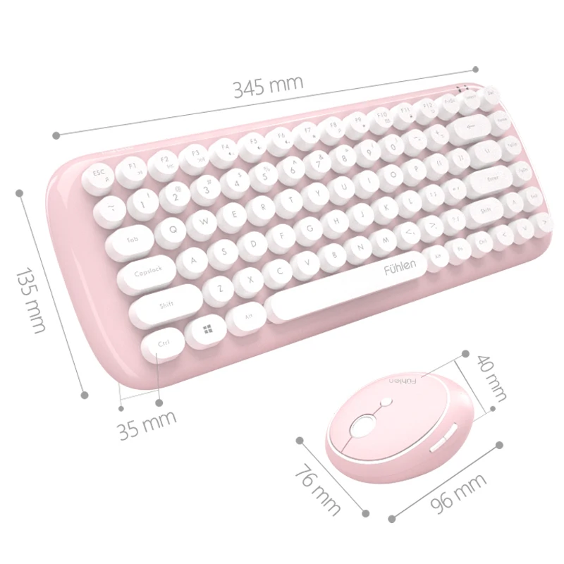 Pink mouse and keyboard  high quality 2.4ghz wireless office mouse & keyboard combo retro key design custom LOGO for cute girl