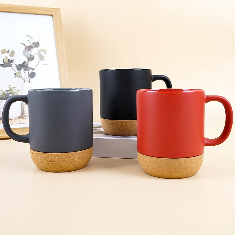 350ML Ceramic Coffee Mug With Handle And Cork Mat For Business Gifts