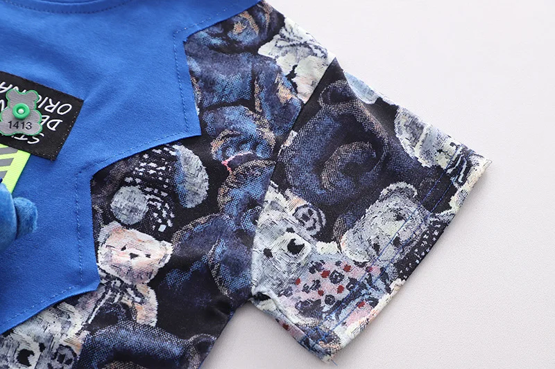 Summer Kids Clothing Bear Decor Toddler Boys Casual Two Piece Painted Outfit Set 0-5 Years Shorts Children Clothes Sets for Baby