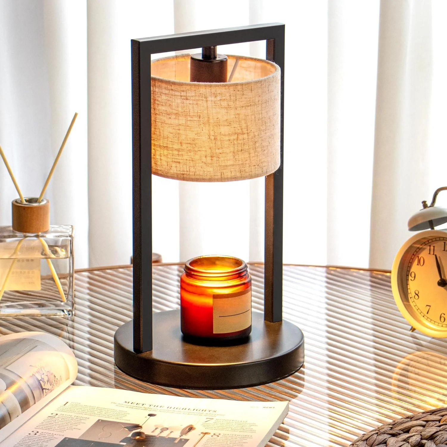 Cozy Household  Special Style Fabric Lampshade Candle Warmer Lamp With Timer Atmosphere Scented Aroma Burner 50W halogen bulbs