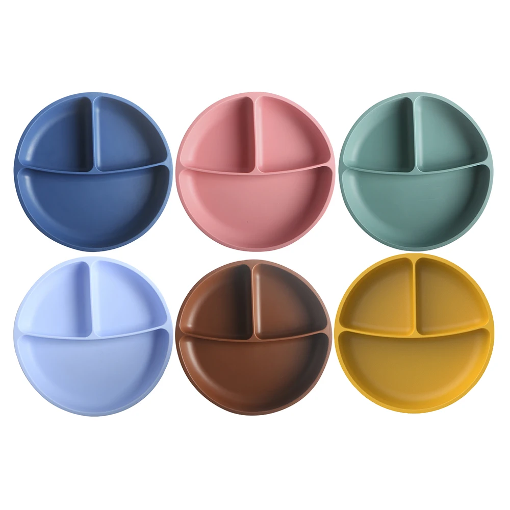 Amazon Dish Tableware Baby Food Grade Children Dinnerware Plate Set Bowls Kid Toddler Feeding Divided Silicon