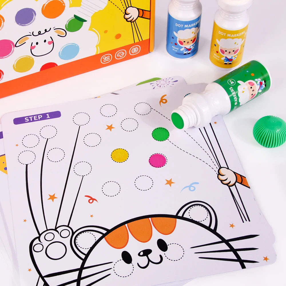 painting toys Washable 6 colors 40 ml dot marker set Coloring paper kids dot marker drawing set with 12 Activity sheets