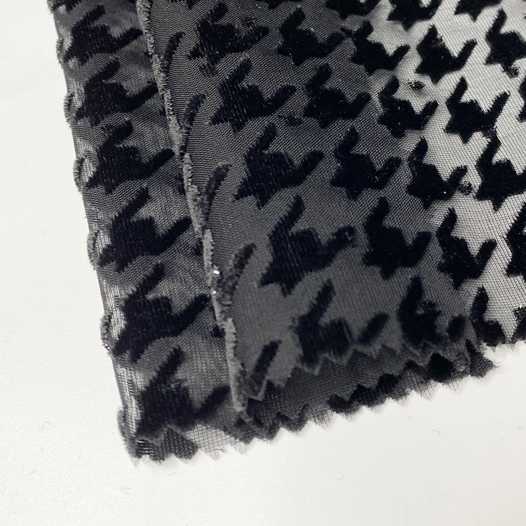 Harvest woven viscose rayon nylon swallow gird burnout velour fabric for woman tops fashionable