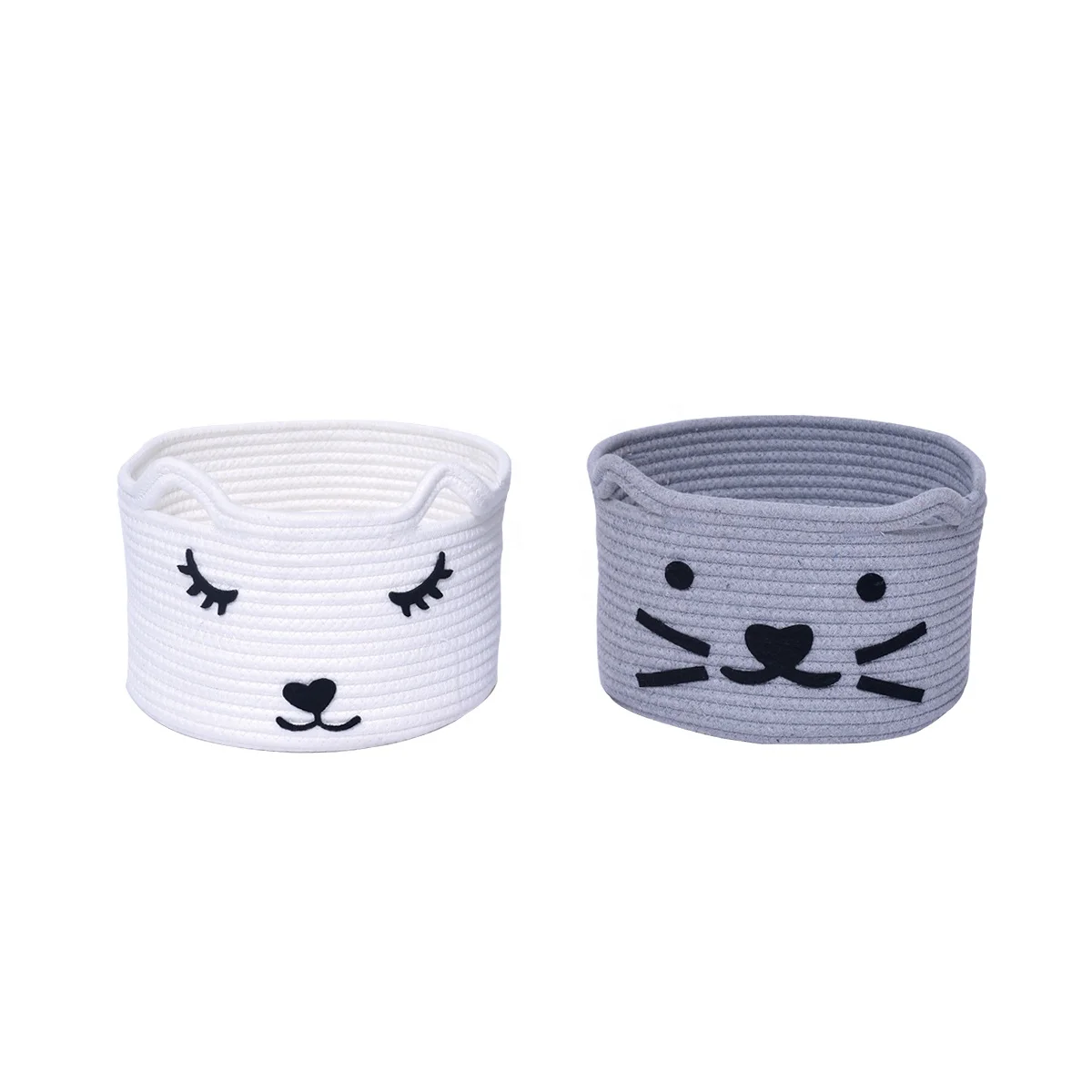 Eco Friendly Design Customized Handle Cotton Rope Woven Storage Basket