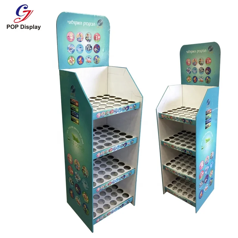 Customized Advertising Display Cardboard Stands Paper Corrugated Flooring Free Standing For Essential Oil Bottle Food Supplement