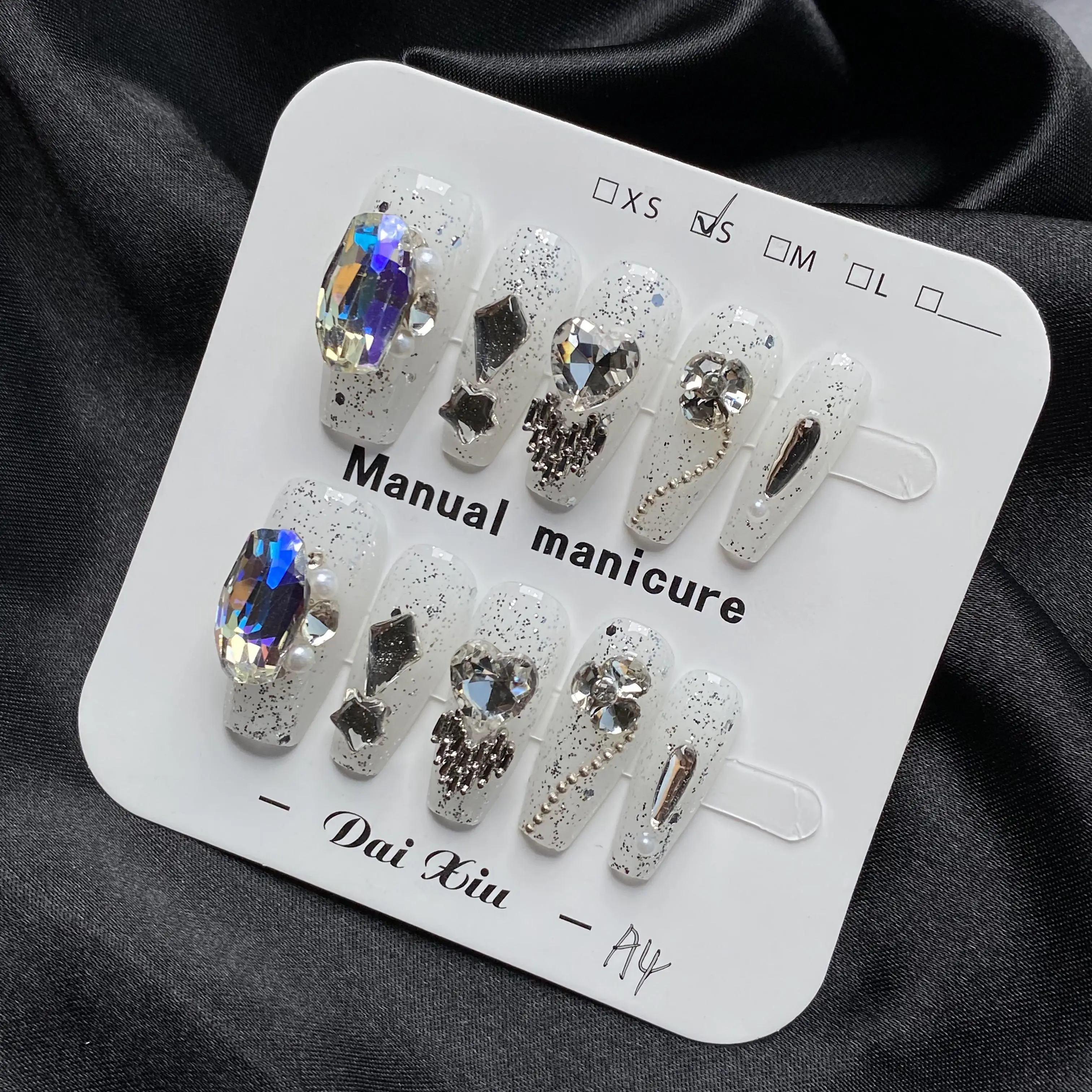 Wholesale High Quality Pink Nude Rhinestone Acrylic Fake Nails ABS Material Stylish Finger Application Press on Nails