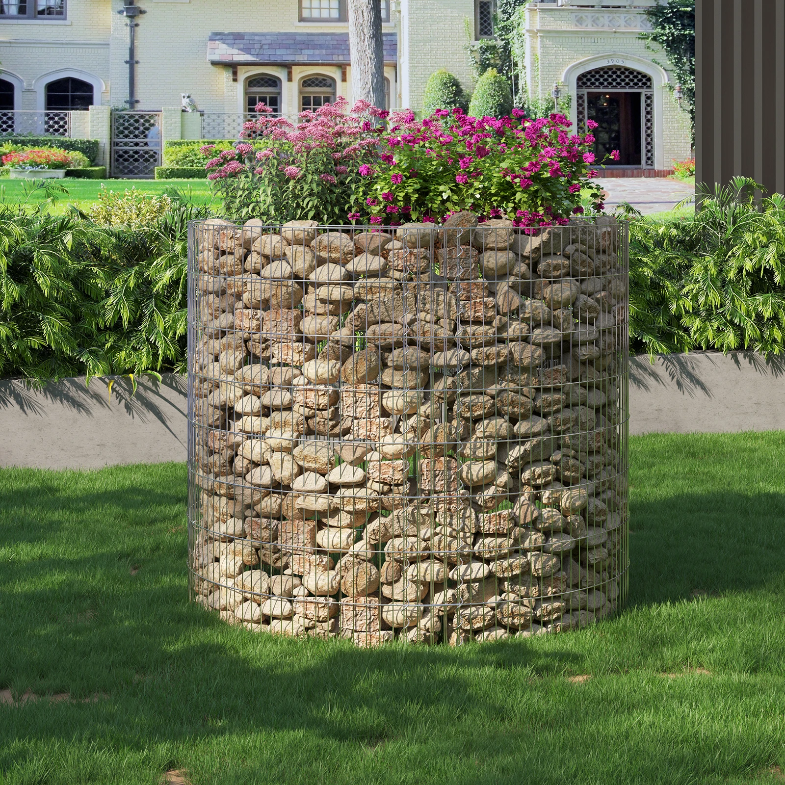 SONGMICS Hot Dipped gabion stone cage With 4 MM Thickness round Galvanized Wire Mesh Gabion Basket