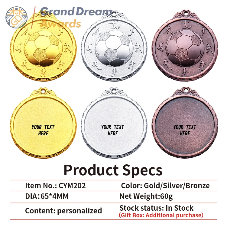 medal manufacturer custom football soccer gold blank metal medal with ribbon best player  medallas soccer futbol desportivas